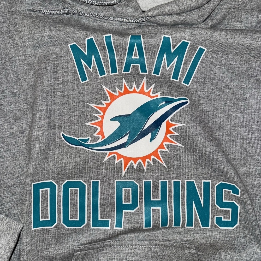 Men's Small NFL Apparel Miami Dolphins Hoodie Gray Long Sleeve Logo - Picture 3 of 5